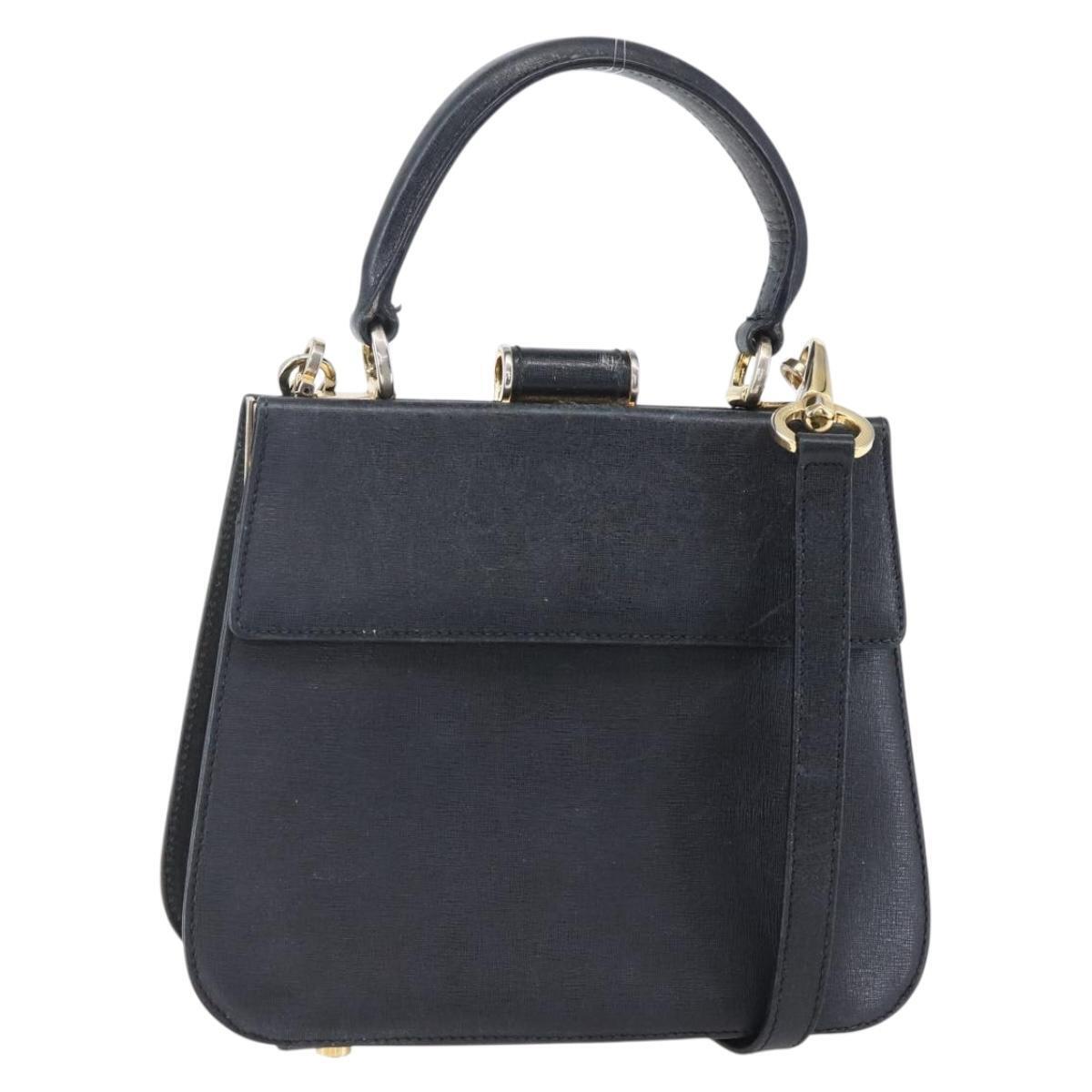 Salvatore Ferragamo Hand Bag Leather 2way Black Gold Auth 152197